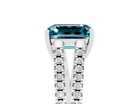 White gold Emerald Cut Blue Topaz Solitaire Engagement Ring with Split Shank Pavé Band_5