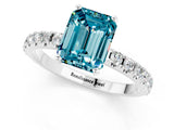 White gold Emerald Cut Blue Topaz Solitaire Pavé Band with Four-Prong Setting_1