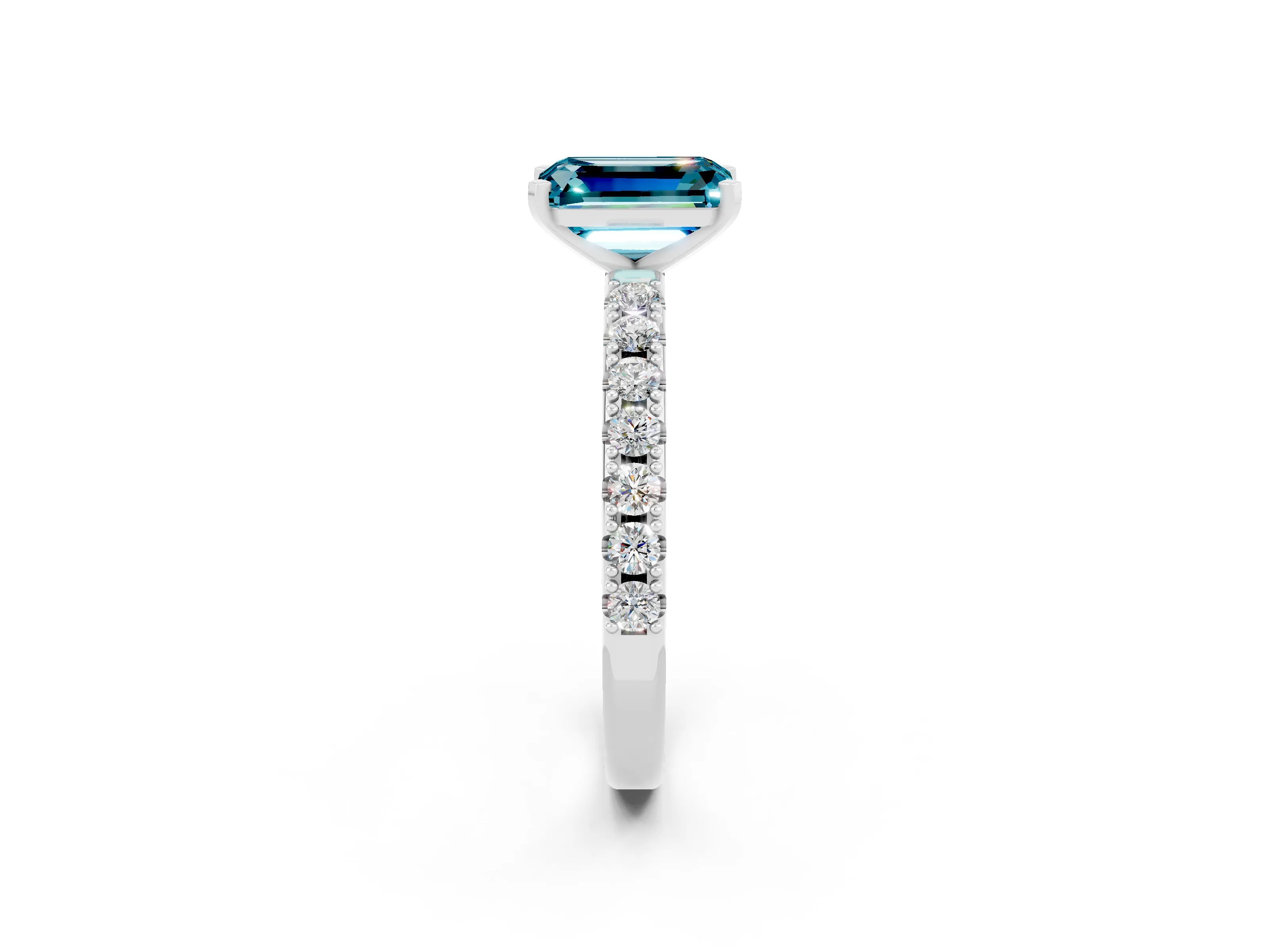 White gold Emerald Cut Blue Topaz Solitaire Pavé Band with Four-Prong Setting_2
