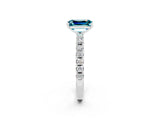 White gold Emerald Cut Blue Topaz Solitaire Pavé Band with Four-Prong Setting_2