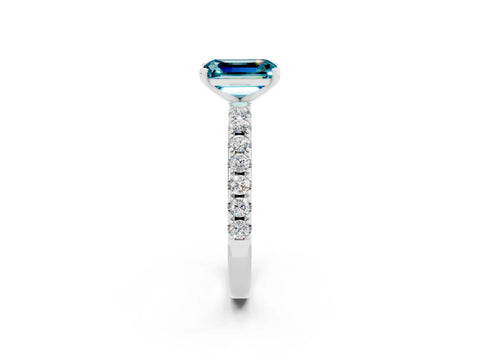 White gold Emerald Cut Blue Topaz Solitaire Pavé Band with Four-Prong Setting_2