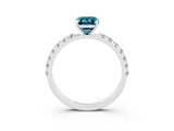 White gold Emerald Cut Blue Topaz Solitaire Pavé Band with Four-Prong Setting_3