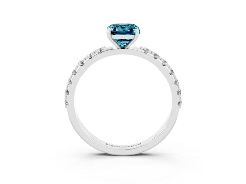 White gold Emerald Cut Blue Topaz Solitaire Pavé Band with Four-Prong Setting_3