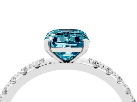 White gold Emerald Cut Blue Topaz Solitaire Pavé Band with Four-Prong Setting_4