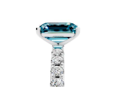 White gold Emerald Cut Blue Topaz Solitaire Pavé Band with Four-Prong Setting_5