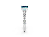 White gold Emerald Cut Blue Topaz Solitaire Pavé Engagement Ring with Round Band and Prong Setting_14