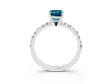 White gold Emerald Cut Blue Topaz Solitaire Pavé Engagement Ring with Round Band and Prong Setting_15