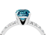 White gold Emerald Cut Blue Topaz Solitaire Pavé Engagement Ring with Round Band and Prong Setting_16