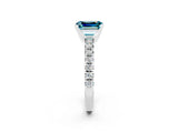 White gold Emerald Cut Blue Topaz Solitaire Pavé Engagement Ring with Round Band and Prong Setting_68