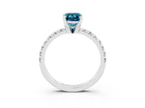 White gold Emerald Cut Blue Topaz Solitaire Pavé Engagement Ring with Round Band and Prong Setting_69