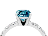 White gold Emerald Cut Blue Topaz Solitaire Pavé Engagement Ring with Round Band and Prong Setting_70