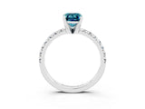 White gold Emerald Cut Blue Topaz Solitaire Pavé Engagement Ring with Round Band and Prong Setting_82