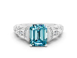 White gold Emerald Cut Blue Topaz Solitaire Ring with Filigree Band and Four-Prong Setting_24