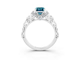 White gold Emerald Cut Blue Topaz Solitaire Ring with Filigree Band and Four-Prong Setting_27