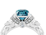 White gold Emerald Cut Blue Topaz Solitaire Ring with Filigree Band and Four-Prong Setting_28