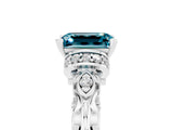 White gold Emerald Cut Blue Topaz Solitaire Ring with Filigree Band and Four-Prong Setting_29