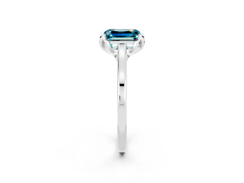 White gold Emerald Cut Blue Topaz Solitaire Ring with Flower Prong Setting and Classic Band_14