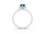 White gold Emerald Cut Blue Topaz Solitaire Ring with Flower Prong Setting and Classic Band_15