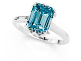 White gold Emerald Cut Blue Topaz Solitaire Ring with Flower Prong Setting and Classic Band_38