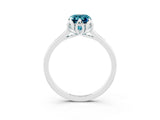 White gold Emerald Cut Blue Topaz Solitaire Ring with Flower Prong Setting and Classic Band_40
