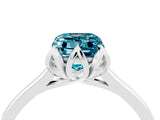 White gold Emerald Cut Blue Topaz Solitaire Ring with Flower Prong Setting and Classic Band_41