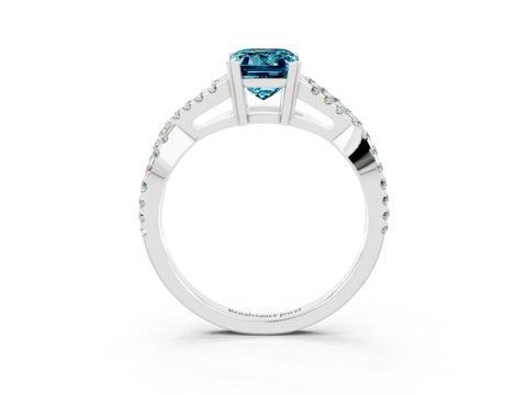 White gold Emerald Cut Blue Topaz Solitaire Ring with Four-Prong Setting and Twisted Pavé Band_3