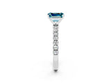 White gold Emerald Cut Blue Topaz Solitaire Ring with Pavé Accents and Four-Prong Setting_2