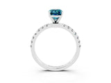 White gold Emerald Cut Blue Topaz Solitaire Ring with Pavé Accents and Four-Prong Setting_3