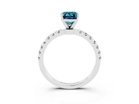 White gold Emerald Cut Blue Topaz Solitaire Ring with Pavé Accents and Four-Prong Setting_3