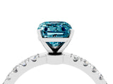 White gold Emerald Cut Blue Topaz Solitaire Ring with Pavé Accents and Four-Prong Setting_4