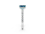 White gold Emerald Cut Blue Topaz Solitaire Ring with Pavé Band and Four-Prong Setting_38