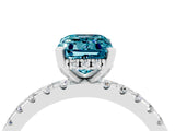 White gold Emerald Cut Blue Topaz Solitaire Ring with Pavé Band and Four-Prong Setting_40