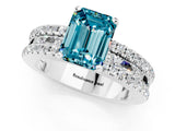 White gold Emerald Cut Blue Topaz Solitaire Ring with Pavé and Channel Set Band_25