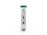 White gold Emerald Cut Blue Topaz Solitaire Ring with Pavé and Channel Set Band_26