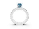 White gold Emerald Cut Blue Topaz Solitaire Ring with Pavé and Channel Set Band_27