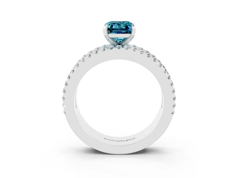 White gold Emerald Cut Blue Topaz Solitaire Ring with Pavé and Channel Set Band_27
