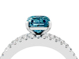 White gold Emerald Cut Blue Topaz Solitaire Ring with Pavé and Channel Set Band_28