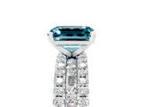 White gold Emerald Cut Blue Topaz Solitaire Ring with Pavé and Channel Set Band_29