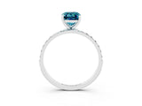 White gold Emerald Cut Blue Topaz Solitaire Ring with Pave Band and Four Prong Setting_15