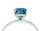 White gold Emerald Cut Blue Topaz Solitaire Ring with Pave Band and Four Prong Setting_16