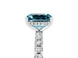 White gold Emerald Cut Blue Topaz Solitaire Ring with Round  Pavé Band and Four-Prong Setting_53