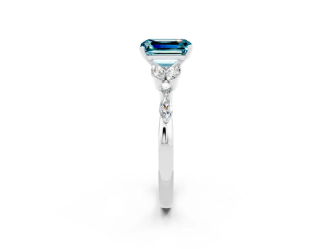 White gold Emerald Cut Blue Topaz Solitaire Ring with Side Stones and Four-Prong Setting_26