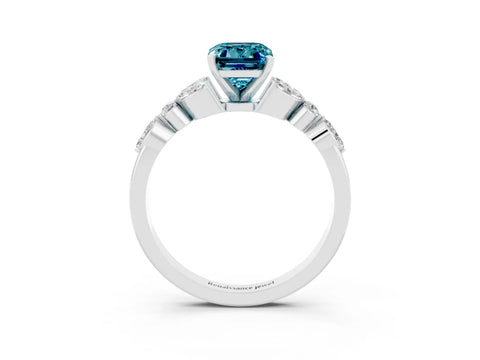 White gold Emerald Cut Blue Topaz Solitaire Ring with Side Stones and Four-Prong Setting_27