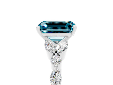 White gold Emerald Cut Blue Topaz Solitaire Ring with Side Stones and Four-Prong Setting_29
