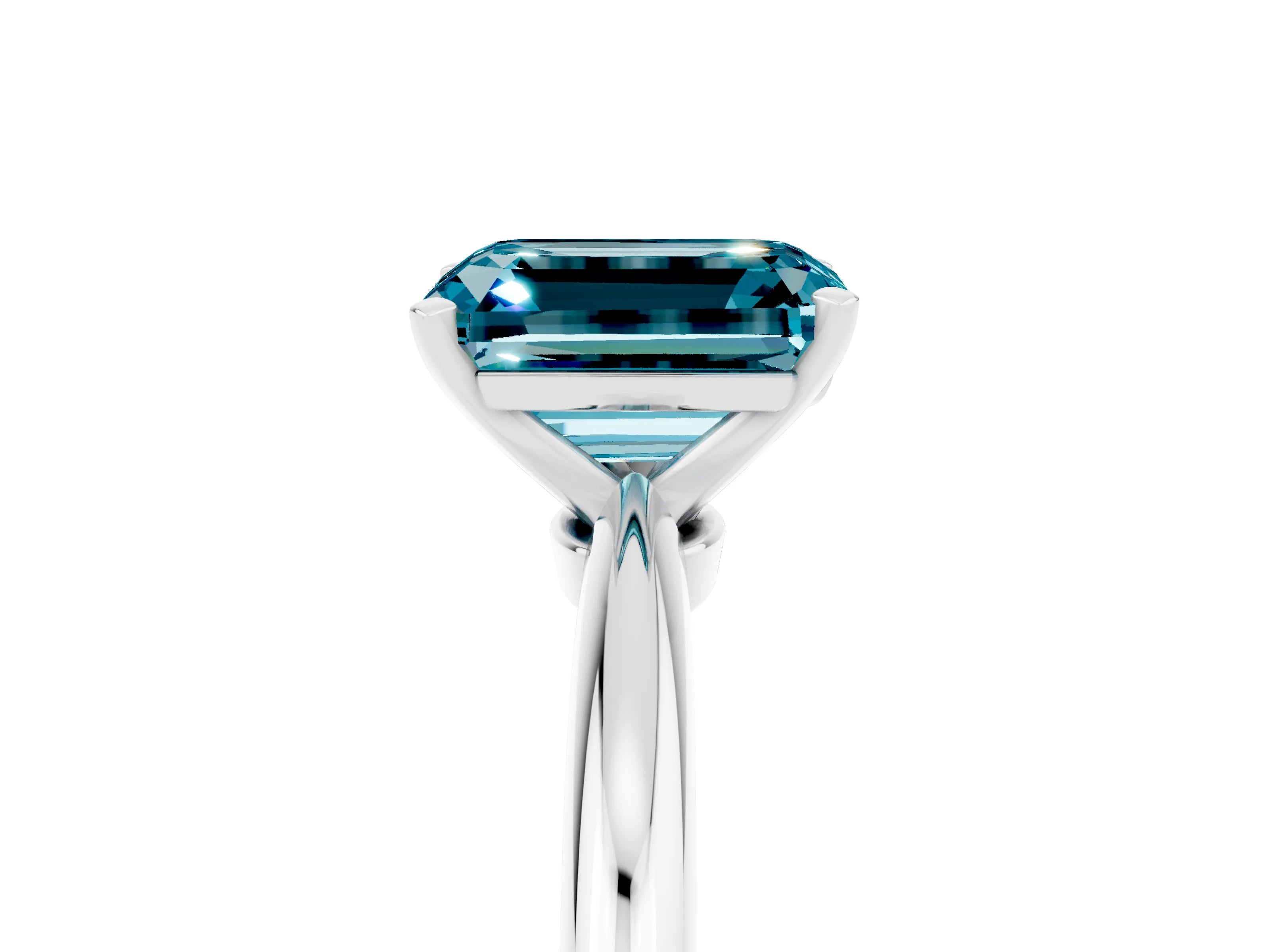 White gold Emerald Cut Blue Topaz Solitaire Ring with Six-Prong Setting and Classic Band_17