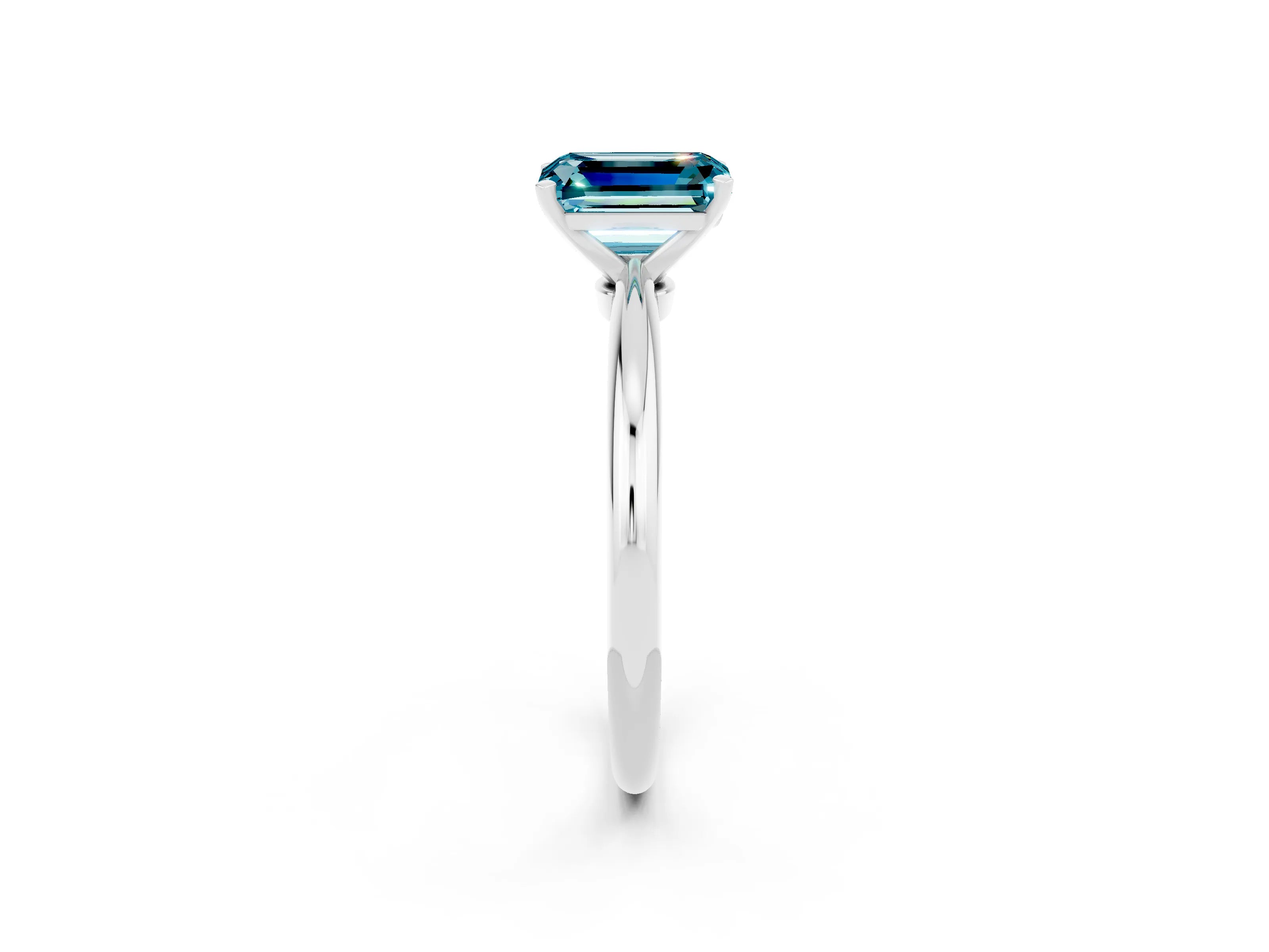 White gold Emerald Cut Blue Topaz Solitaire Ring with Six-Prong Setting and Classic Band_2
