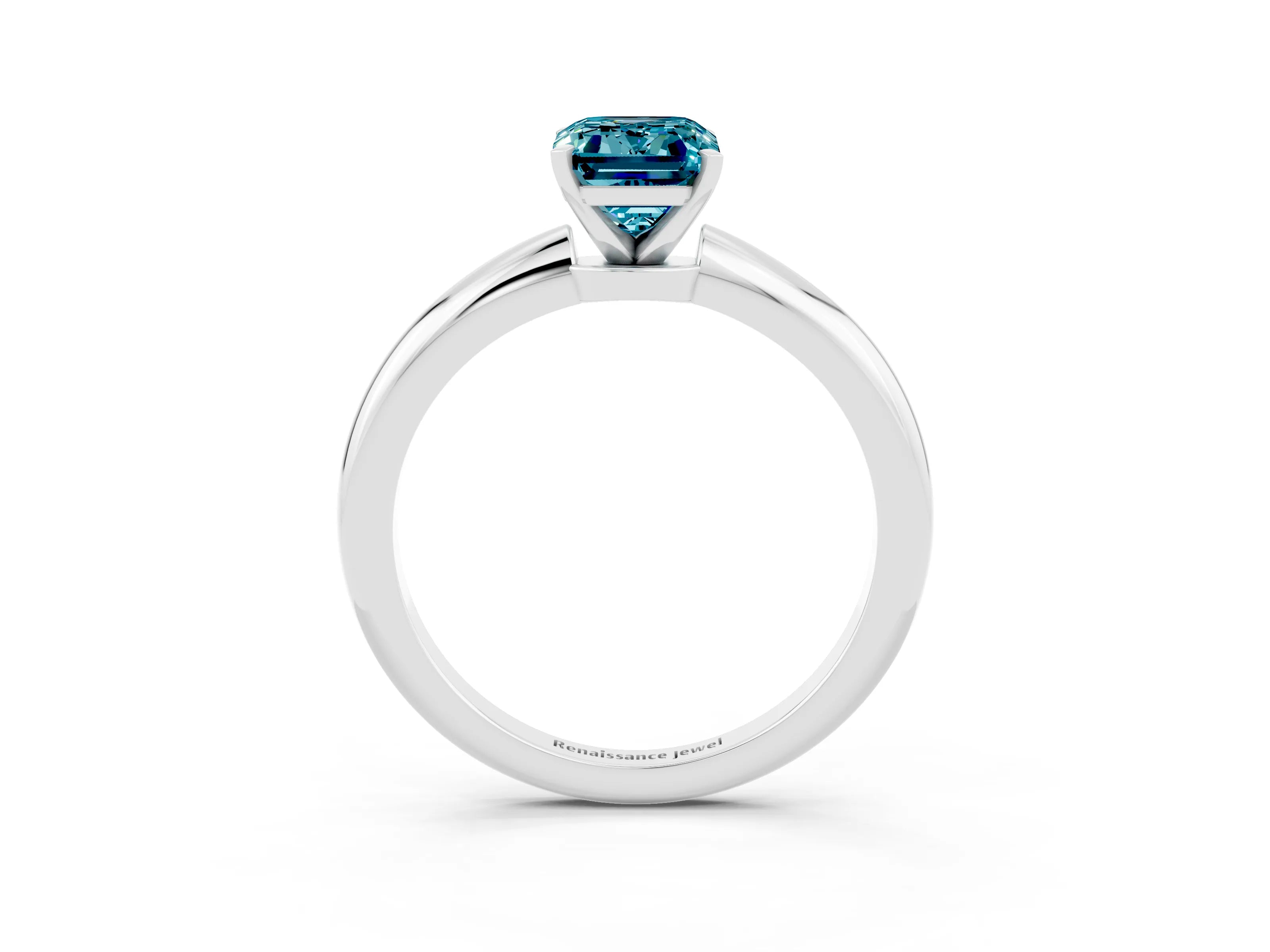 White gold Emerald Cut Blue Topaz Solitaire Ring with Six-Prong Setting and Classic Band_3