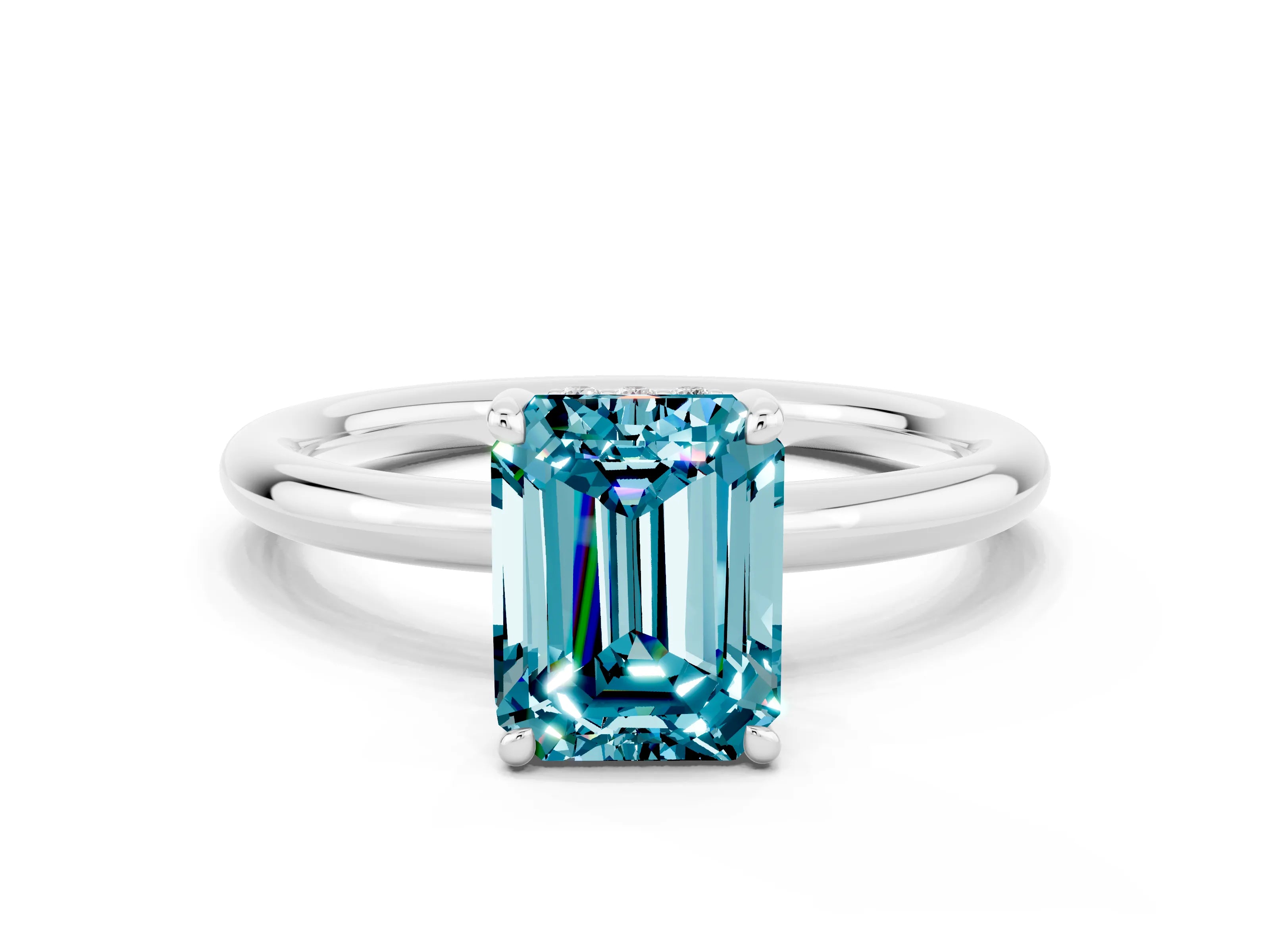 White gold Emerald Cut Blue Topaz Solitaire Ring with Thin Band and Four-Prong Setting_12