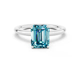 White gold Emerald Cut Blue Topaz Solitaire Ring with Thin Band and Four-Prong Setting_12