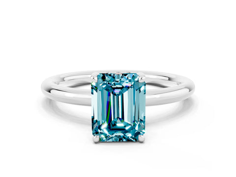 White gold Emerald Cut Blue Topaz Solitaire Ring with Thin Band and Four-Prong Setting_12